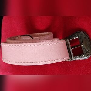 Pink Leather Belt with Decorative Buckle